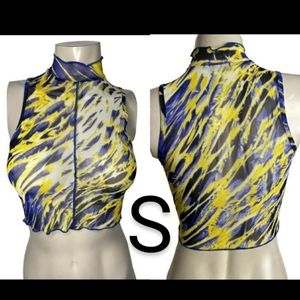 🆕Blue/Yellow Mesh Mock Crop Top~Size S